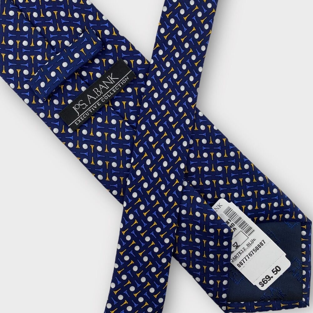 $69 Jos A Bank Executive Collection Necktie Golf Print Blue Silk Luxury 61 x 3½